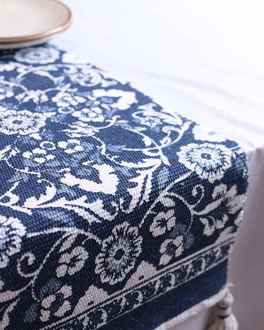 Indigo floral table runner